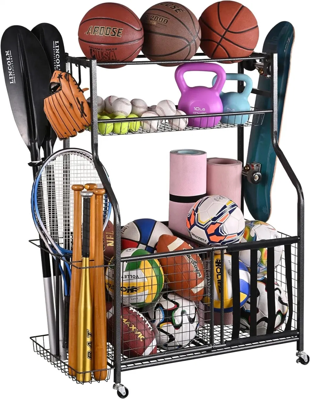 Metal Mesh Cart Gym Organizer Basketball Rack Ball Storage Holders Racks Storage Ball or Others for Non-Folding Rack