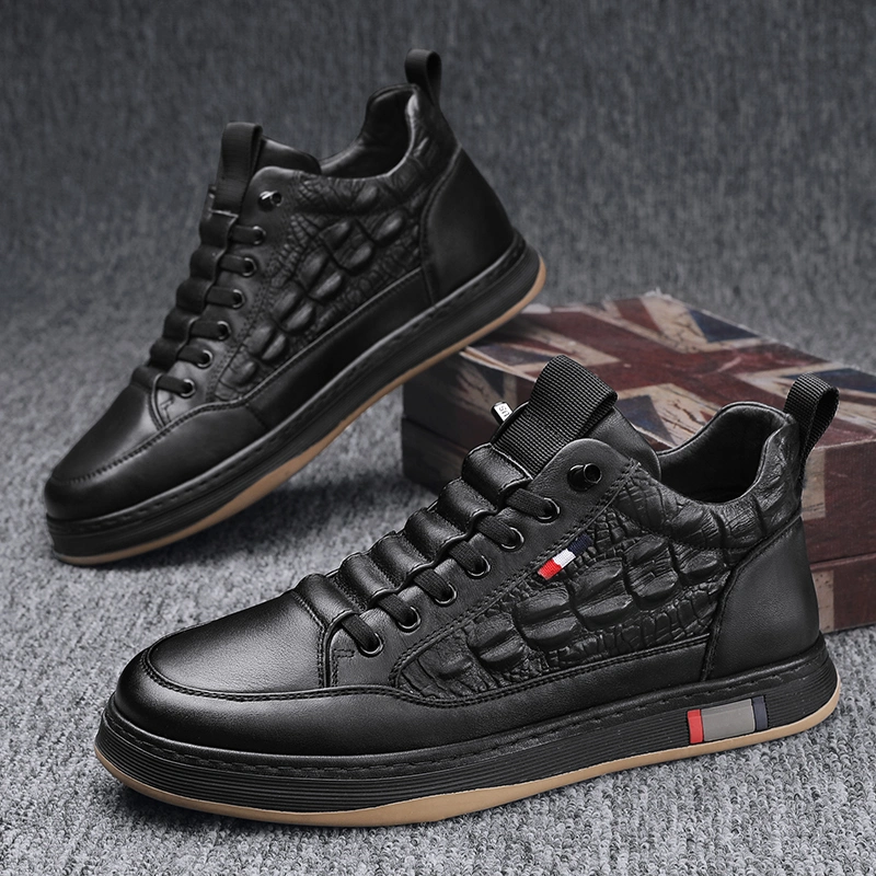 Adit Hot Selling for Men Genuine Leather Board Running Walking Style Shoes Black Board Shoes Men