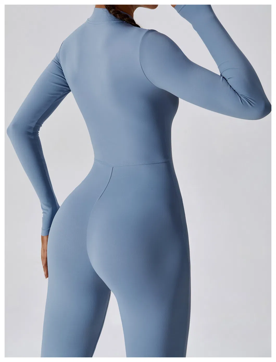 Factory Wholesale Long Sleeve Zip up Full Length Romper Playsuit Bodycon Unitard One Piece Yoga Workout Fitness Jumpsuit