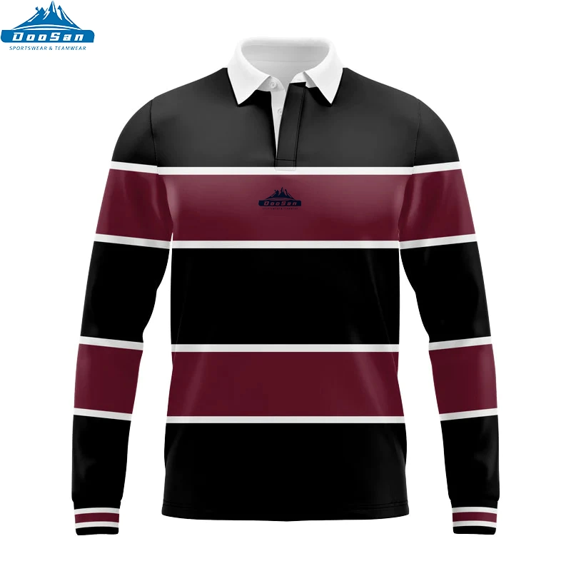 Custom Free Design Sublimation No MOQ High Quality Team Club Polyester Factory Price Long Sleeve Rugby Jersey Polo Shirt