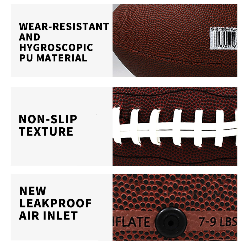 Customized Logo PU Leather American Football Rugby Official Size Football for Training