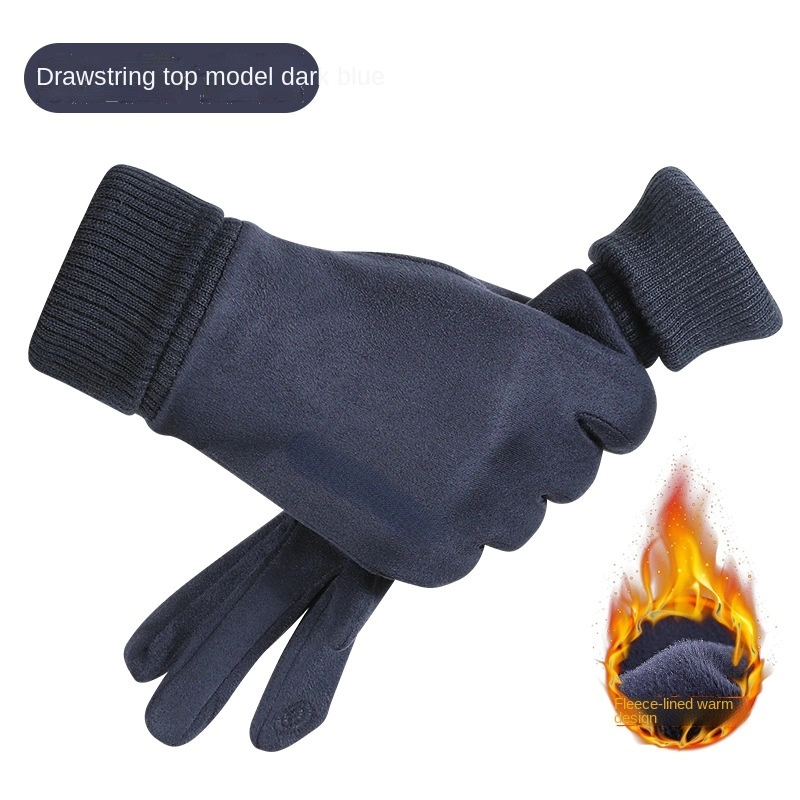 Leather Gloves Men&prime; S Touch Screen Autumn Winter Warm Goat Skin House Riding Gloves