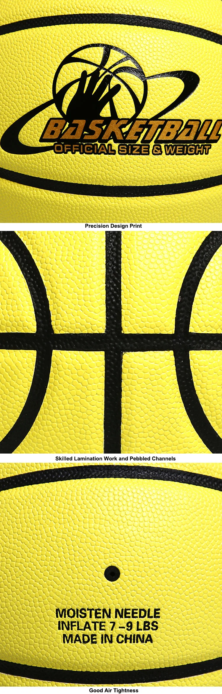 Custom Logo Yellow PU Basketball Ball for Training