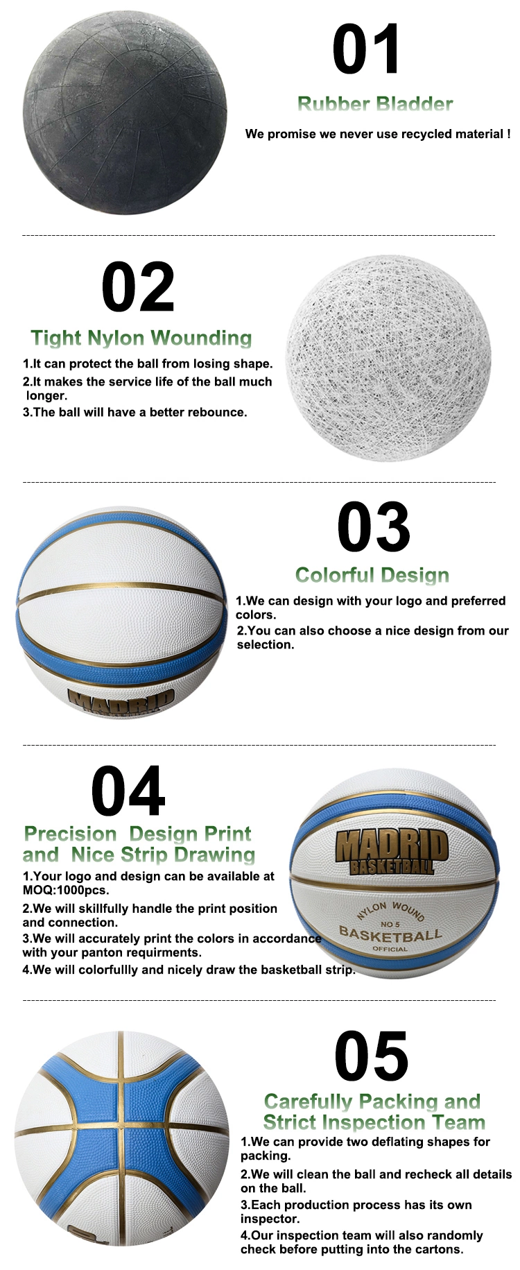 Wholesale Custom Print Official Size 7 Rubber Basketball for Promotion