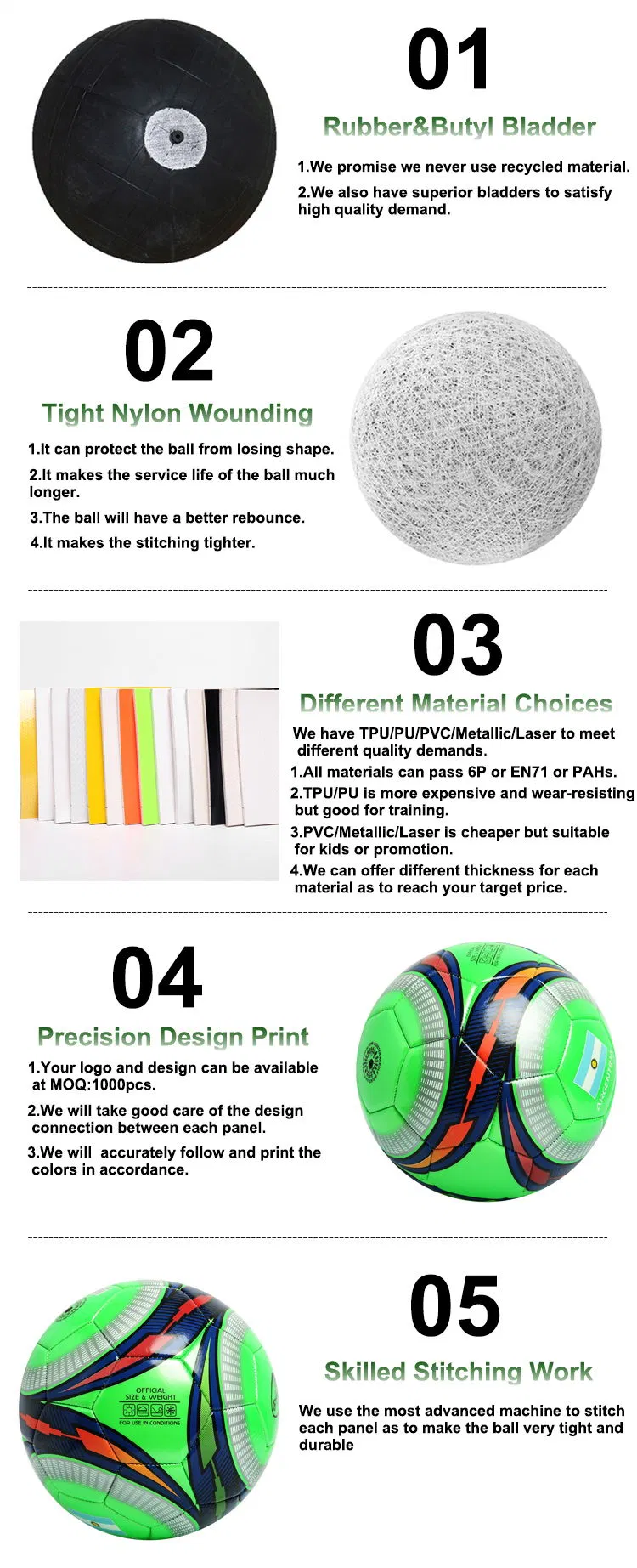 Size Five 680-700mm Machine Sewn Green Soccer Ball
