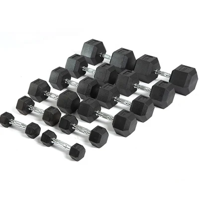Articoli sportivi Kit di manubri in ferro esagono personalizzabile palestra commerciale Attrezzatura Dumbbell esagonale rivestito in gomma nera
