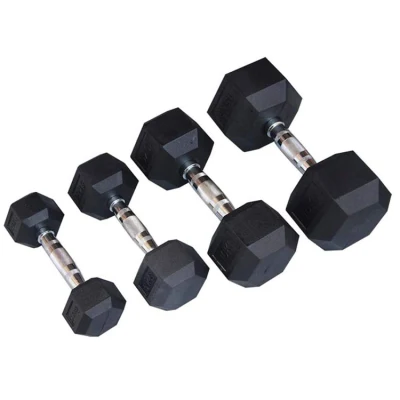Articoli sportivi Kit di manubri in ferro esagono personalizzabile palestra commerciale Attrezzatura Dumbbell esagonale rivestito in gomma nera