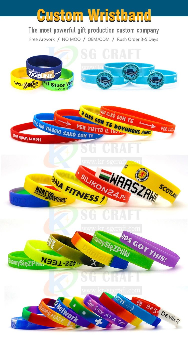Factory High Quality Customized Printed Logo Wrist Band Bracelet Rainbow Rubber Adjustable Silicone Wristband
