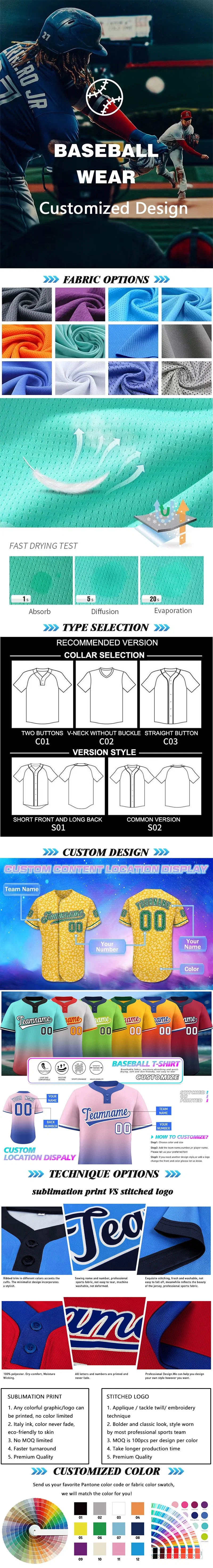 High Quality Custom Mesh Fabric Durable Button Closure Sports Baseball Shirt Jerseys