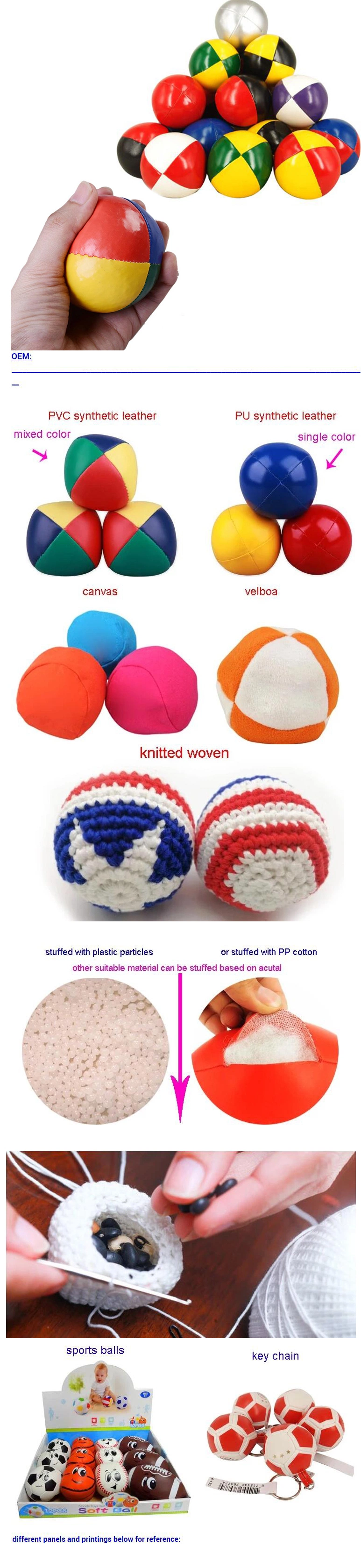 Cheap Price PVC or PU Synthetic Leather Custom Color and Logo Eco-Friendly Surface Plastic Particle Juggling Ball