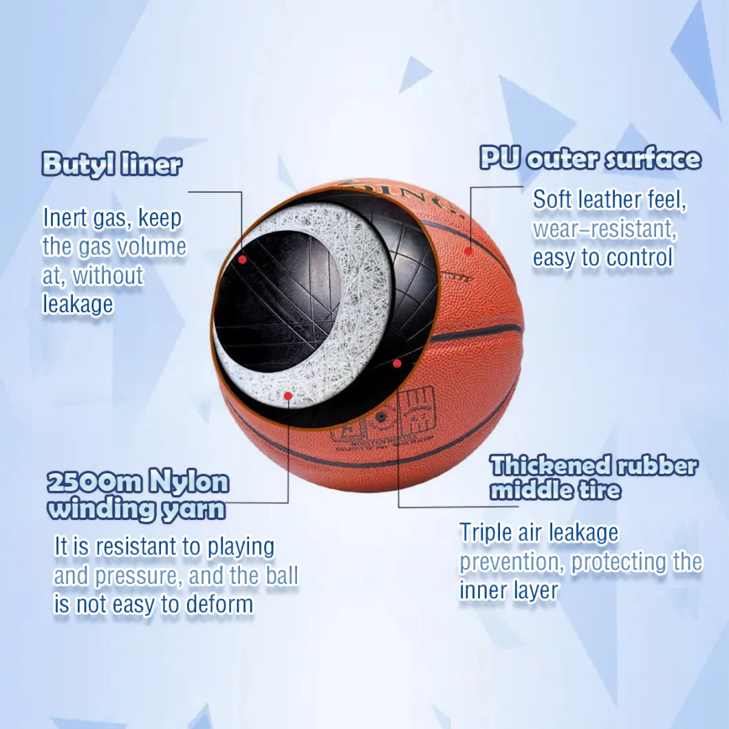 Basketball Ball Official Size Weight Customized Logo PU Leather Basketball