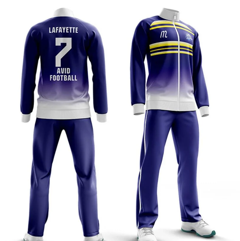 Facrory Supply Soccer Training Athletic Plolyester Interlock Tracksuit with Zip up Jacket and Jog Pants Set