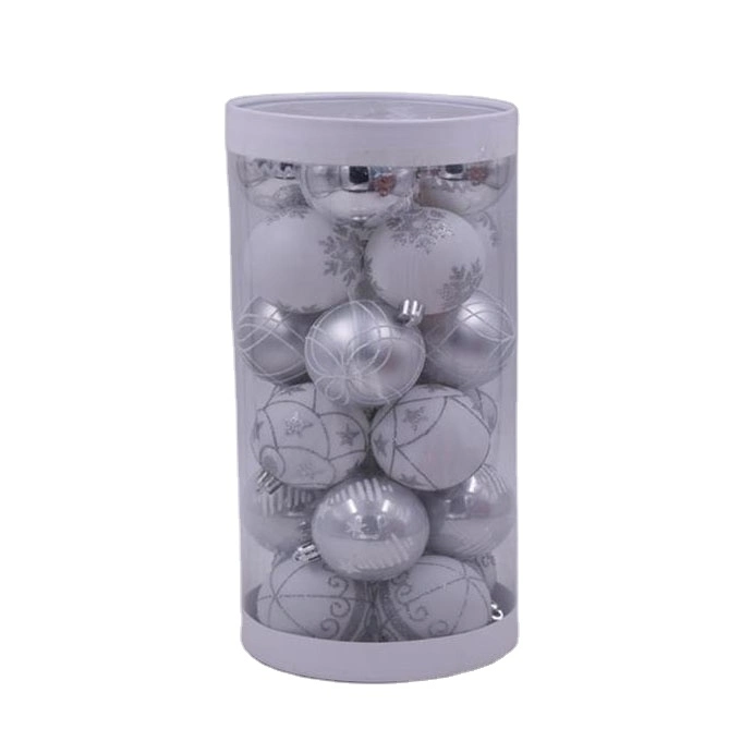 Hot Sales 8cm White and Silver PVC Boxed Christmas Ball