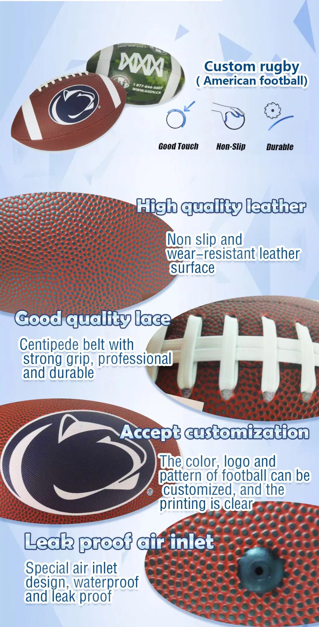 Factory Direct Sports Good Quality American Football Custom Rugby Ball Size 9 Online