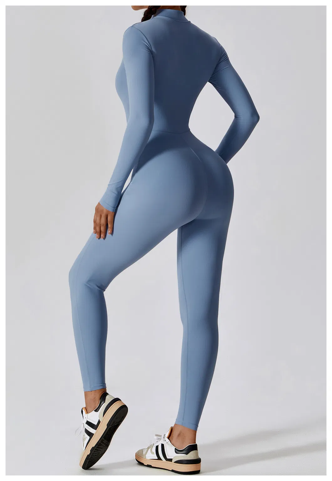 Factory Wholesale Long Sleeve Zip up Full Length Romper Playsuit Bodycon Unitard One Piece Yoga Workout Fitness Jumpsuit