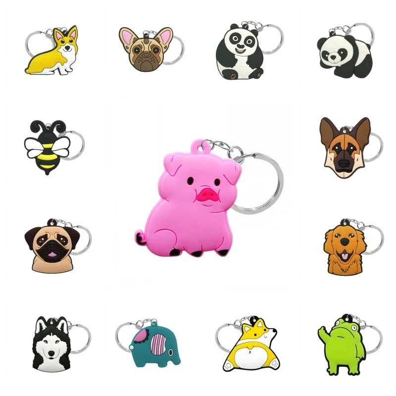 Hot Selling Button Badge String 3D Soft Rubber Animal Kayak Melody Silicone Plastic Wholesale Keyrings Metal Mini Toys Souvenir Gift Keychain