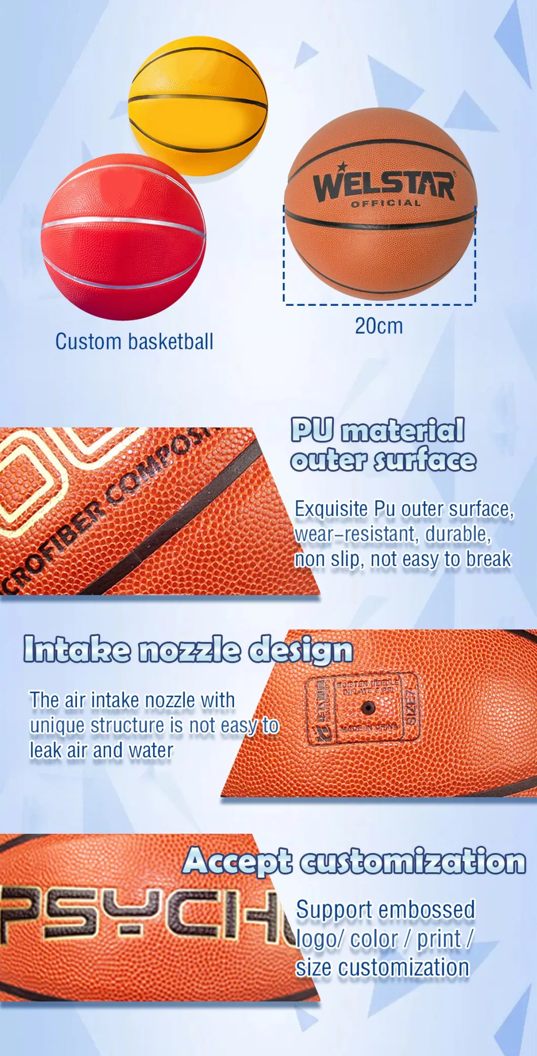 Basketball Ball Official Size Weight Customized Logo PU Leather Basketball