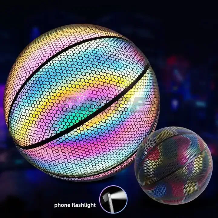 Hot Sale Custom Logo LED 7 Size Glowing Leather Basketball Glowing The Dark Basketball