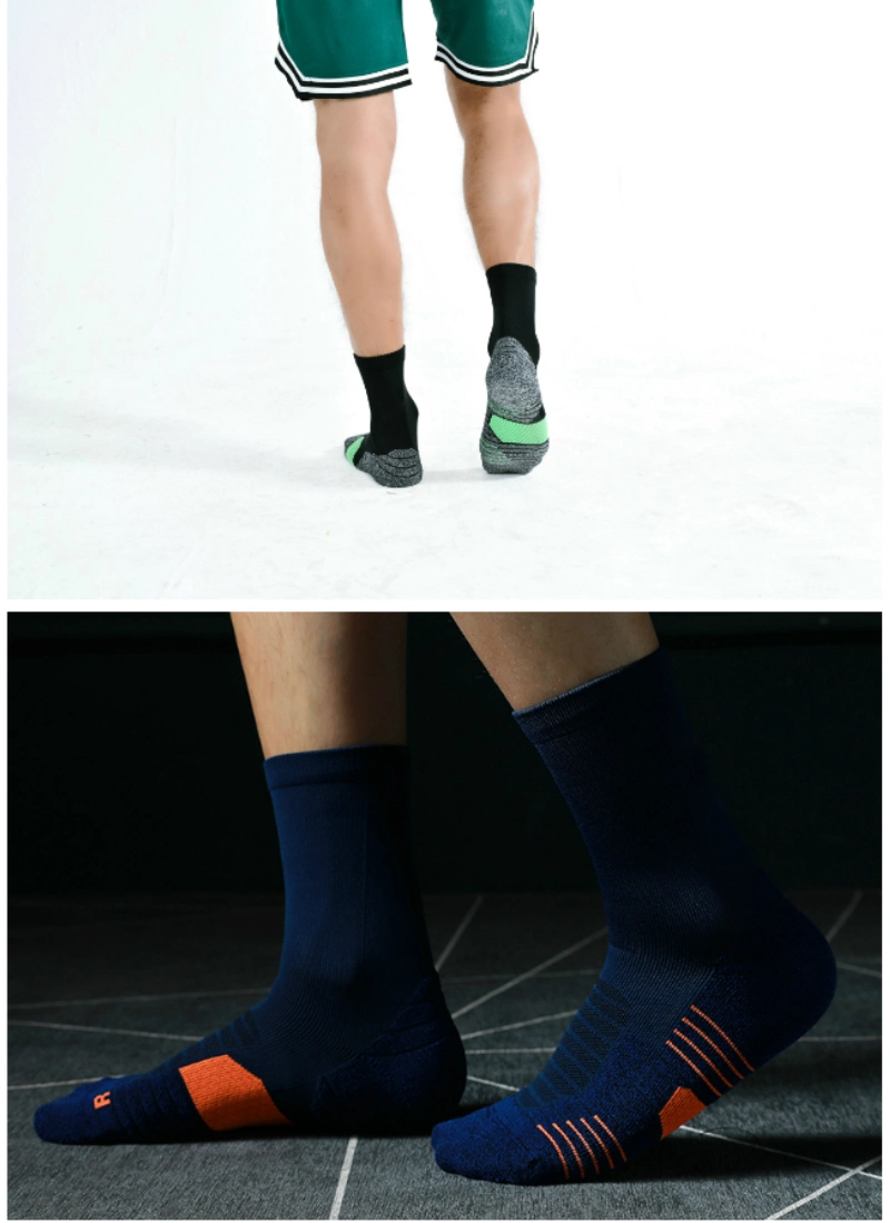 Adult Men&prime;s Sports Socks Blue Cotton Basketball Socks Can Be Customized to Wholesale Manufacturers