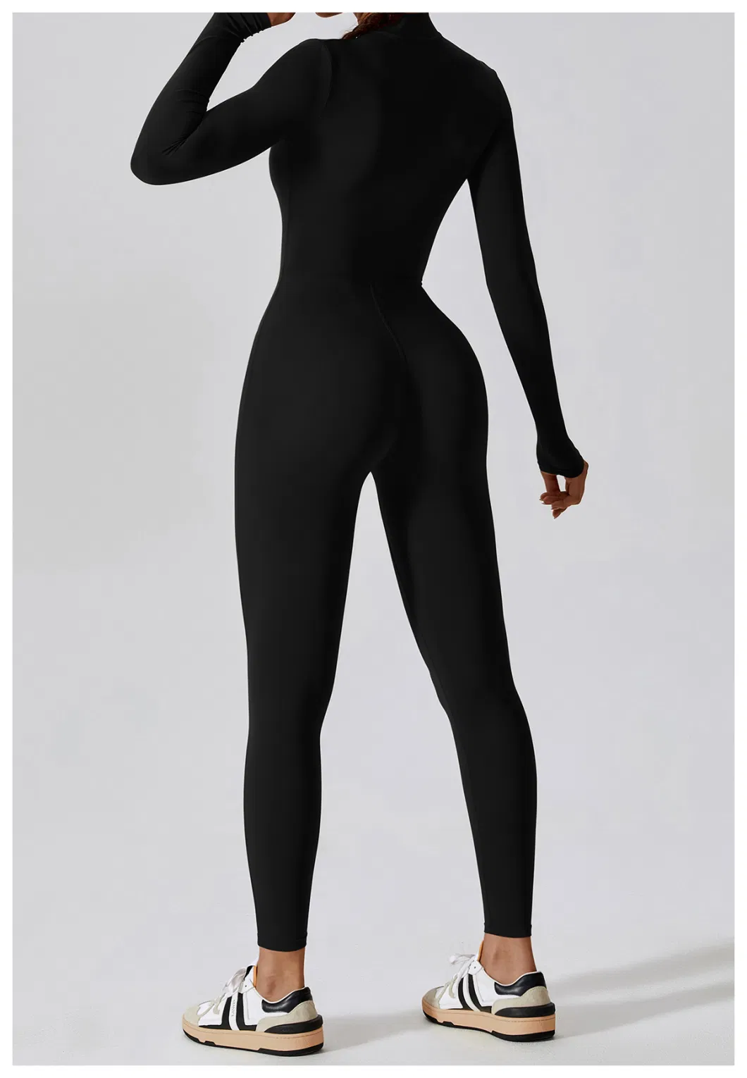 Factory Wholesale Long Sleeve Zip up Full Length Romper Playsuit Bodycon Unitard One Piece Yoga Workout Fitness Jumpsuit