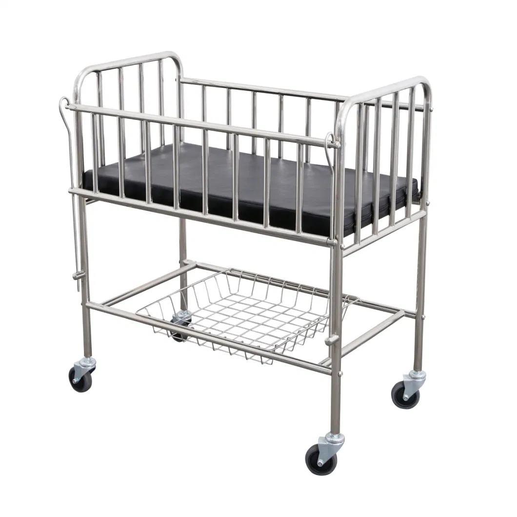 Movable Stainless Steel Hospital Baby Medical Crib Trolley Bed