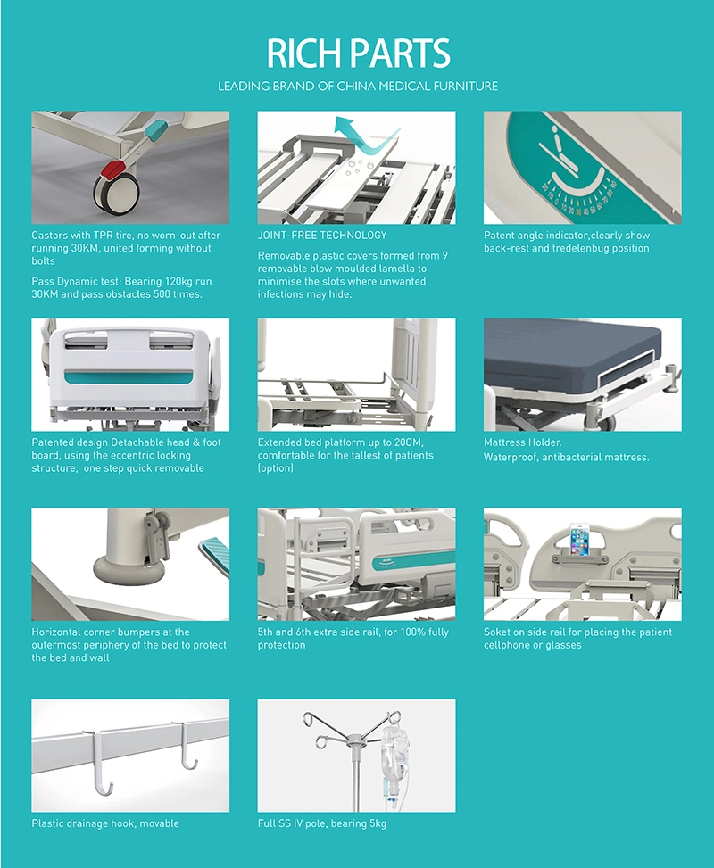 Y8y8c Five Functions Electric Hydraulic Medical Hospital Bed