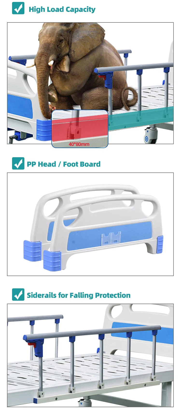 New Style Manual Hospital Bed 2 Crank Medical Bed Big Stock