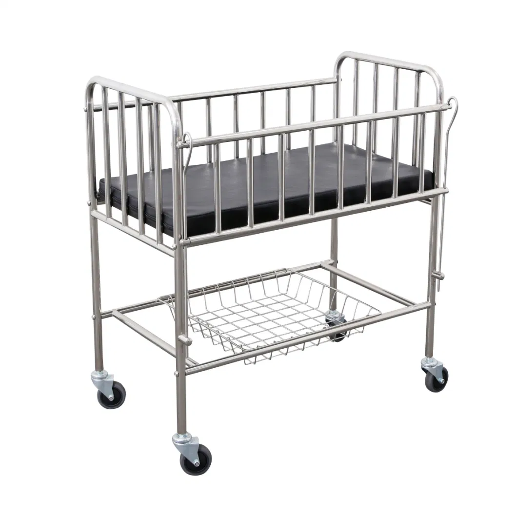Movable Stainless Steel Hospital Baby Medical Crib Trolley Bed
