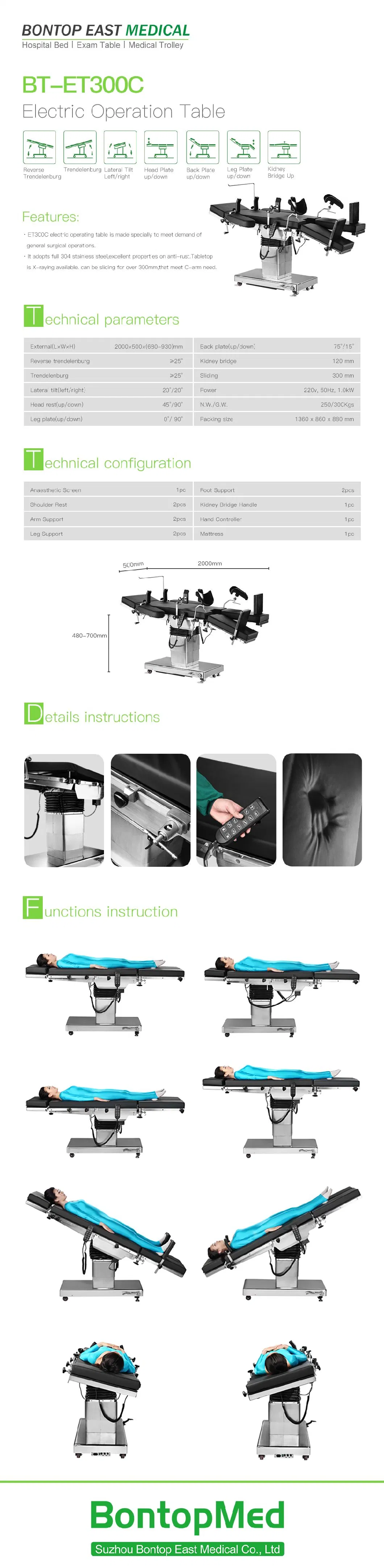 a Operation Room Equipment 304 SS. Multifunctional Electric Hydraulic Operating Bed Table for General Surgical Operation