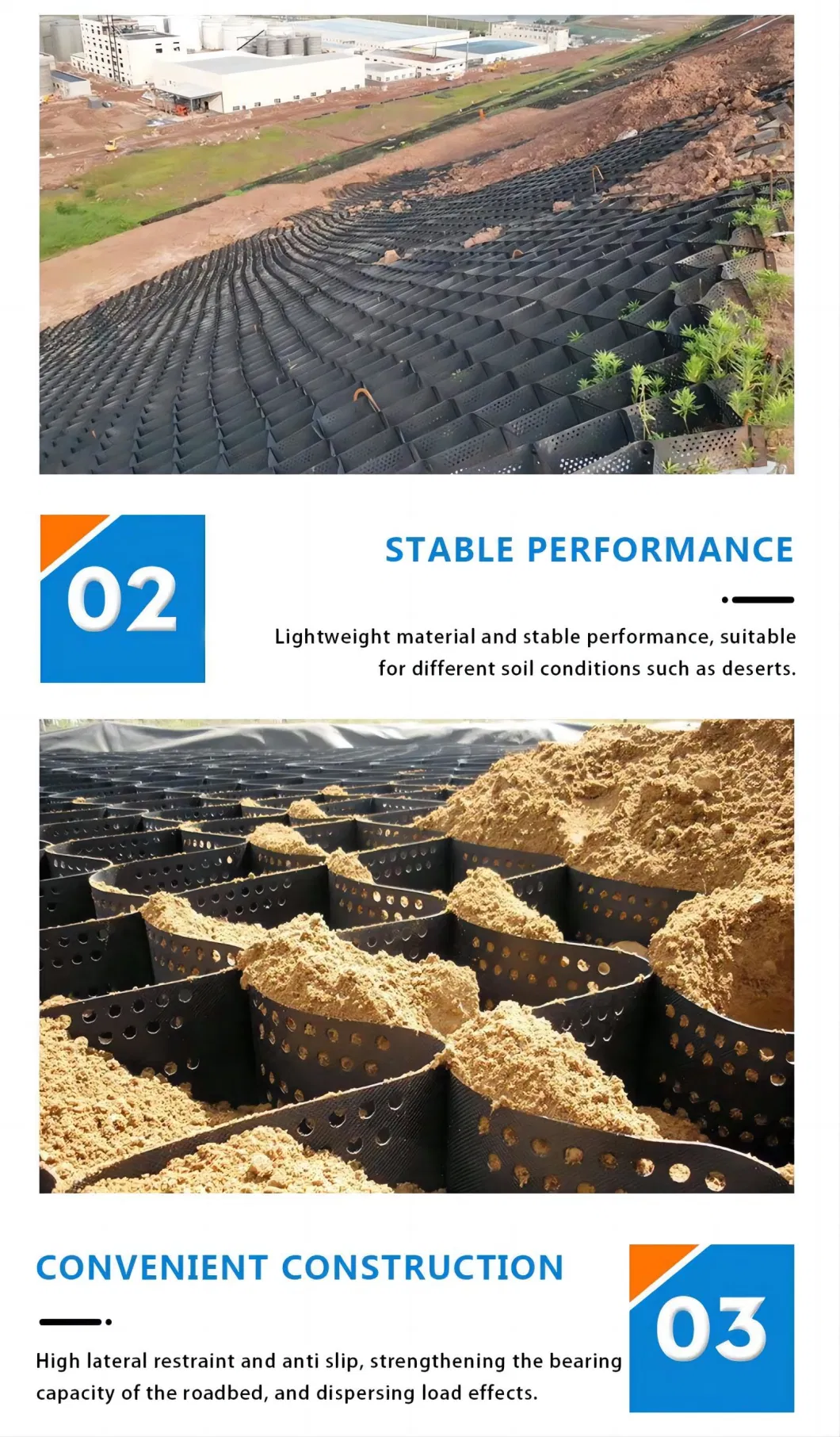 Cellular Confinement System Textured Perforated Plastic HDPE Geocell for Soil Stabilization Sell