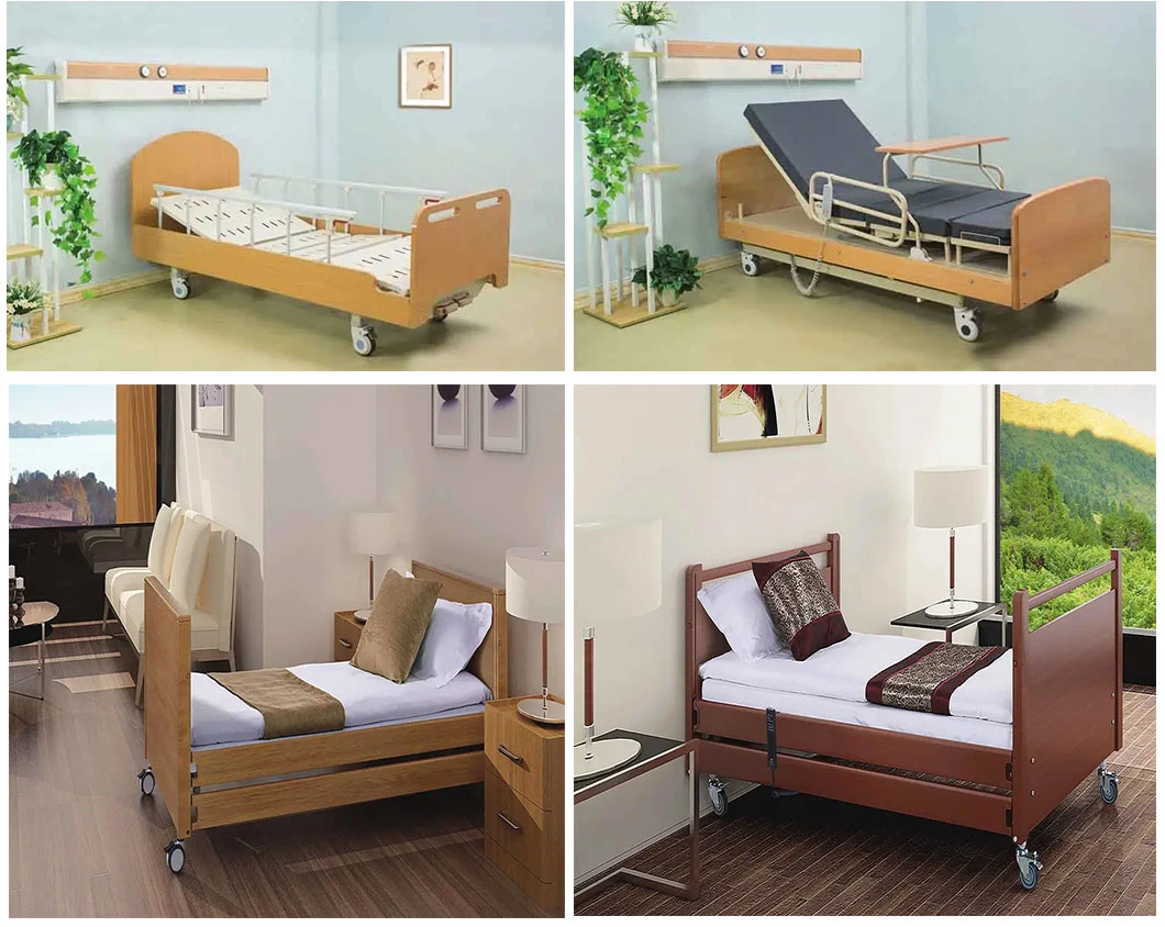 Hospital Furniture Wooden Adjustable Mobile Patient Homecare Bed Multifunction Electric Nursing Medical Beds for Home Care