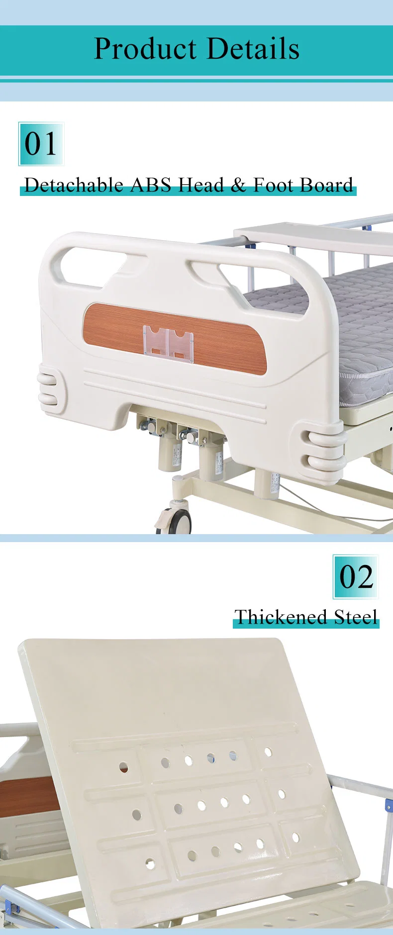 Big Stock High Quality Height Adjustable 3 Function Electric Medical Hospital Bed for Mobile Hospitals