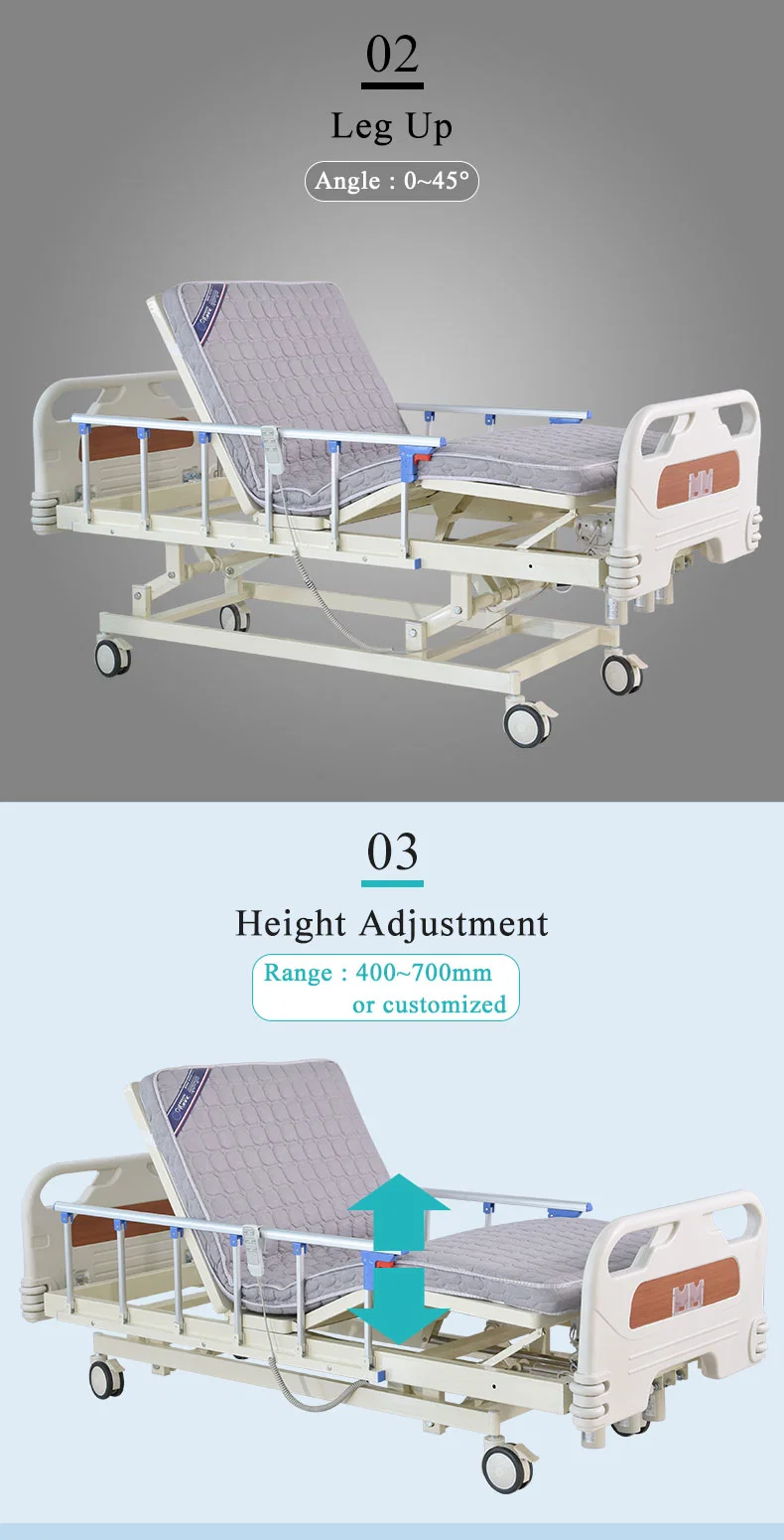 Big Stock High Quality Height Adjustable 3 Function Electric Medical Hospital Bed for Mobile Hospitals