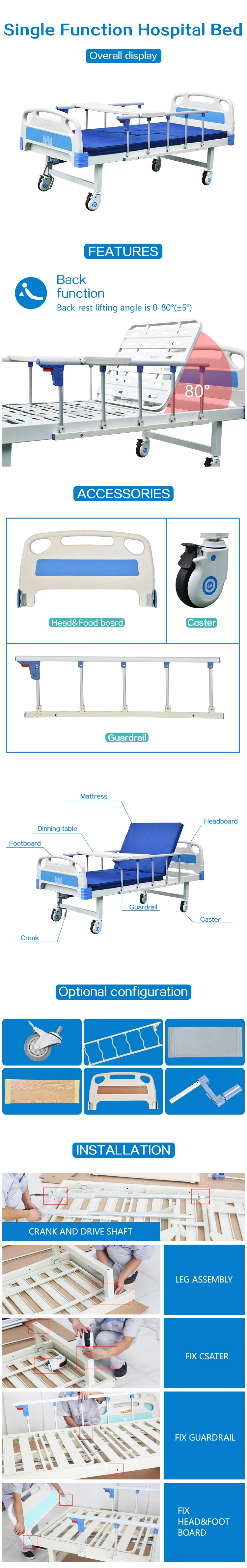 Big Stock Fast Delivery Time Manual One Crank 1 Function Medical Patient Clinic Hospital Bed