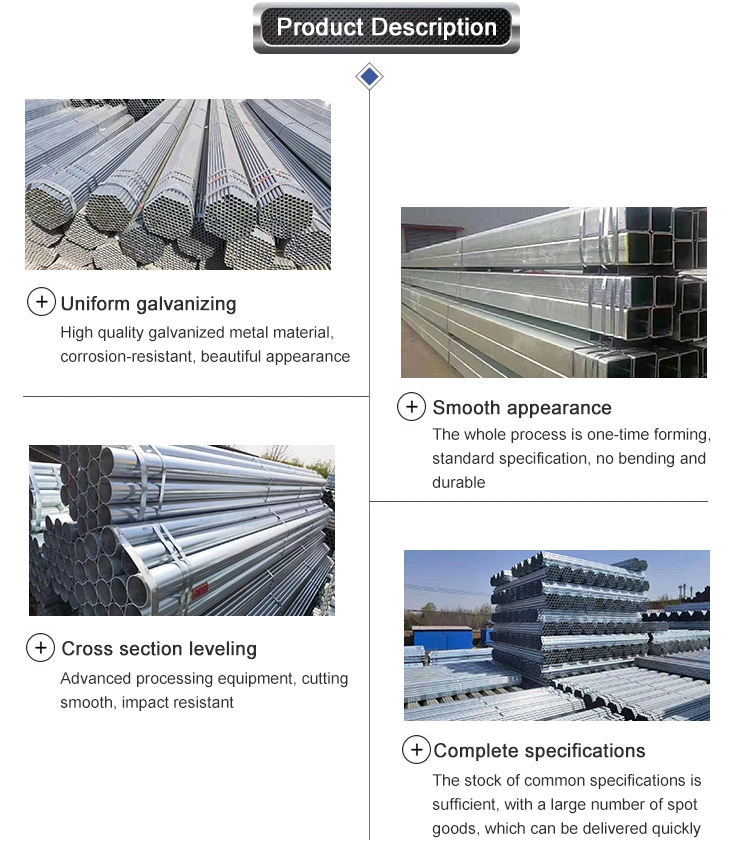 Galvanised Pipes ASTM A36 A210-C 1.0033 Hollow Section Steel Pipe Welded Gi Hot DIP Galvanized Steel Square Pipeho