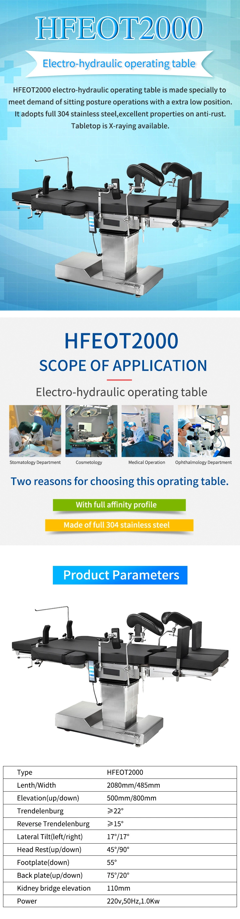 Surgical Equipment Electro-Hydraulic Comprehensive Electric Operating Table (HFEOT2000)