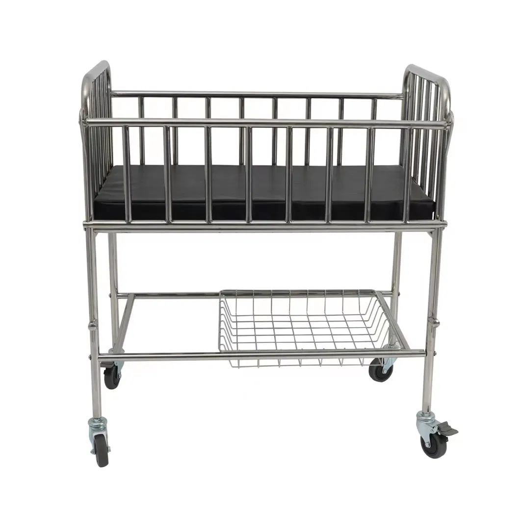 Movable Stainless Steel Hospital Baby Medical Crib Trolley Bed