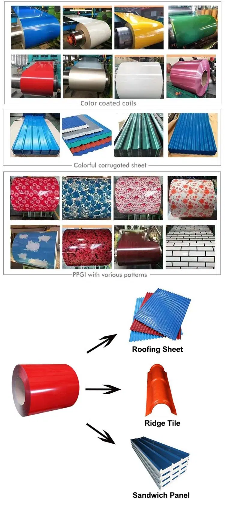 PPGI PPGL Color Coated Zinc Coating 30-275g Steel Coil Cold Rolled Prepainted Galvanized Steel Sheet for Roofing Tile