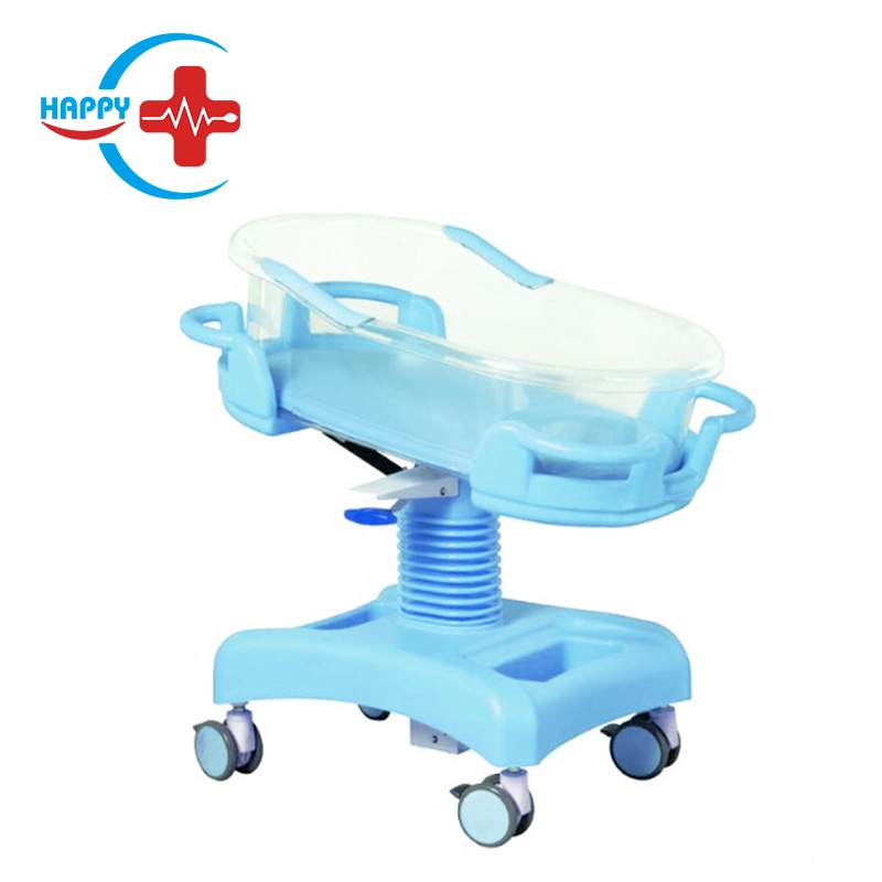 Hc-M024 Inclination Angle and Height Adjustable by Gas Spring ABS Deluxe Baby Cart Medical Trolley Price Hospital Baby Bed