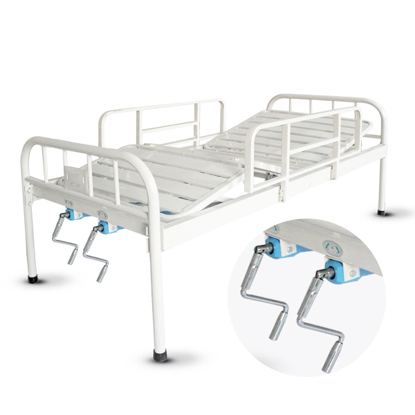 Big Stock! Medical Two Cranks Manual Hospital Bed with ABS Head&Foot Board