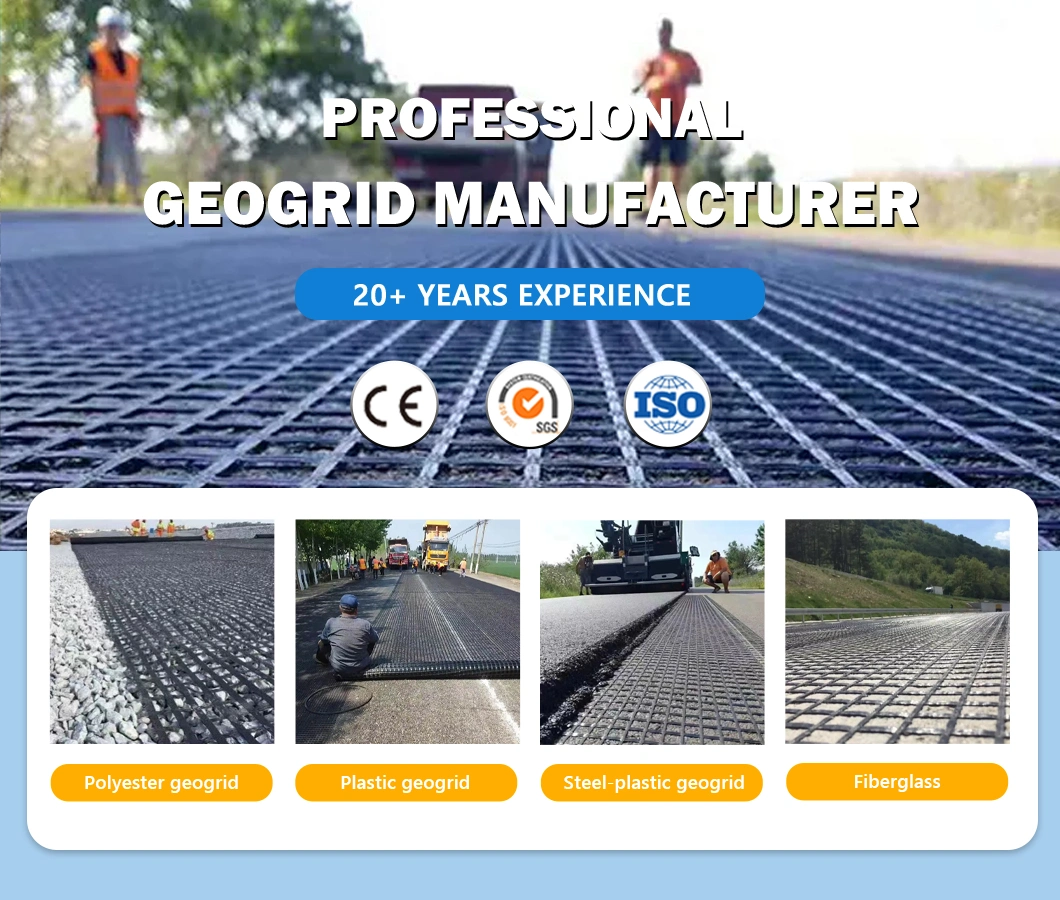 Bitumen Coating Fiberglass Geogrid Supplier Polyester Geogrid High Tensile Strength Fiberglass Geogrid