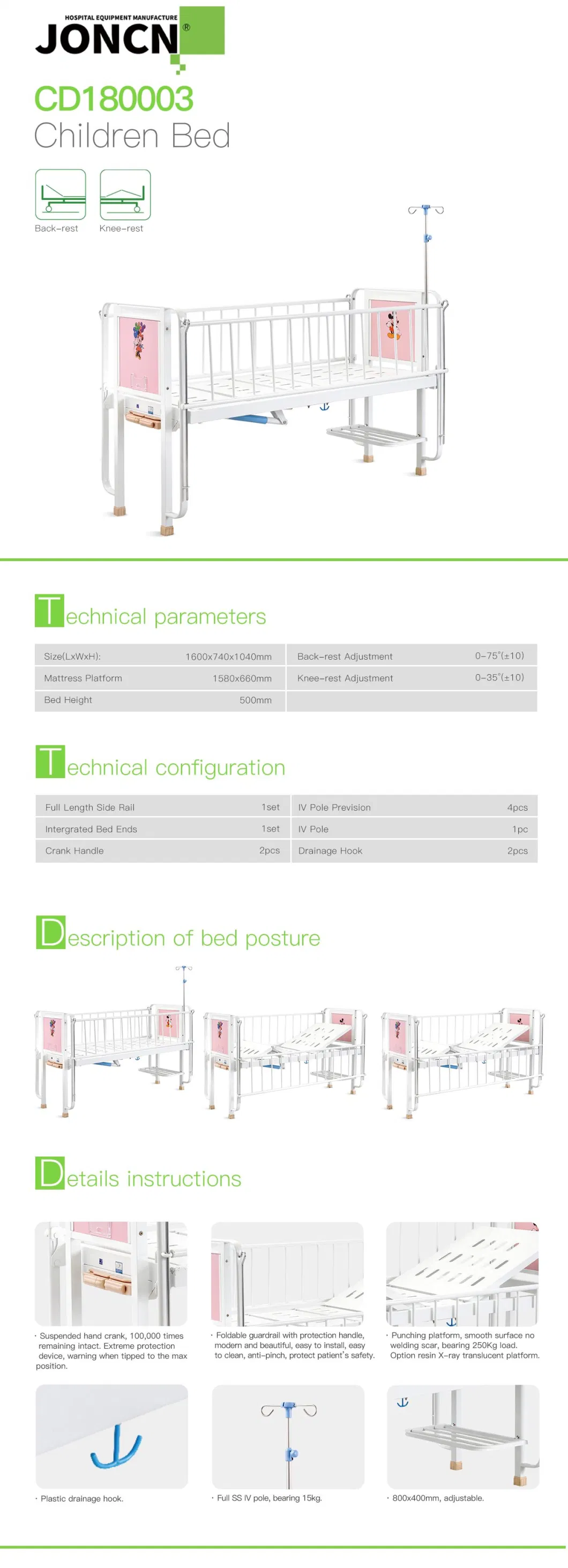 Infant Hospital Crib Metal Babies Clinic Medical Bed Kids Children Pediatric Bed with Casters