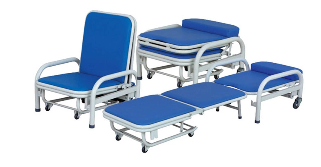 Hospital Patient Room High-Quality Metallic Leather Portable Foldable Accompany Chair Escort Bed Price