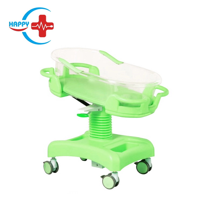 Hc-M024 Inclination Angle and Height Adjustable by Gas Spring ABS Deluxe Baby Cart Medical Trolley Price Hospital Baby Bed