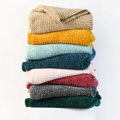 Coche de cuna de estilo nativo americano Oekotex blanco personalizado Wellness Chenille de punto de taza sólida resistente texturizada con nudo ultra suave y resistente Manta