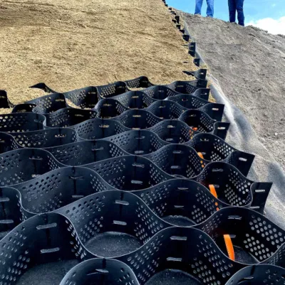 Con 1,5 mm estándar de 1mm de material virgen de la carretera de HDPE de plástico de alta resistencia Geocell nido de abeja negra de la cuadrícula de grava