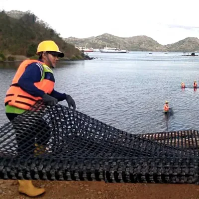 PET 1000kn poliéster Geogrid Faked Top Red poliéster Geogrid