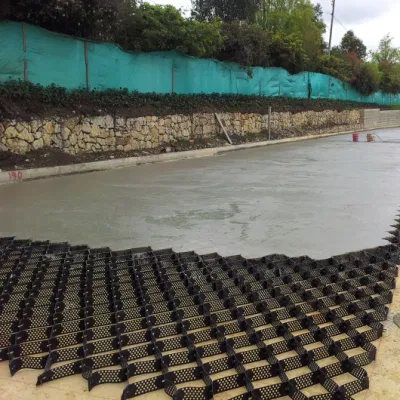 Con 1,5 mm estándar de 1mm de material virgen de la carretera de HDPE de plástico de alta resistencia Geocell nido de abeja negra de la cuadrícula de grava