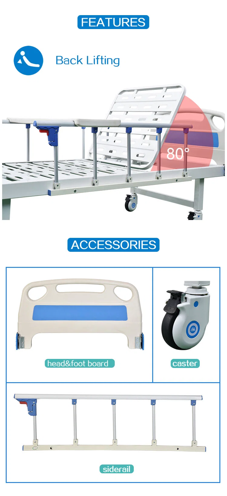 Cost-Effective Model Single Crank Basic Manual Hospital Bed with Back Lifted