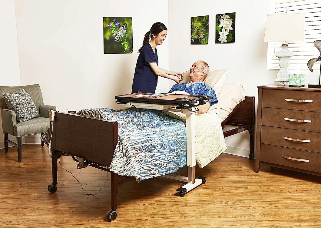 Hospital Furniture Wooden Adjustable Mobile Patient Homecare Bed Multifunction Electric Nursing Medical Beds for Home Care